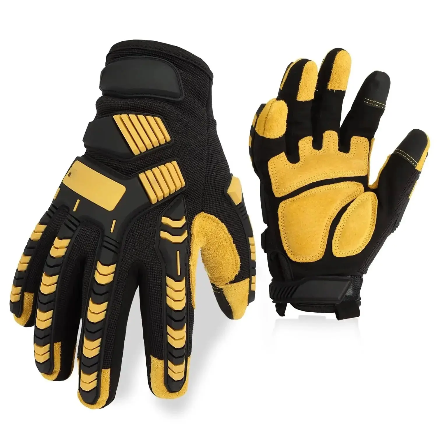 Work Gloves for Men, Heavy Ducty TPR Protector Impact Gloves, Anti Vibration, Abrasion Resistance, Flex Grip, Touch Screen (M)