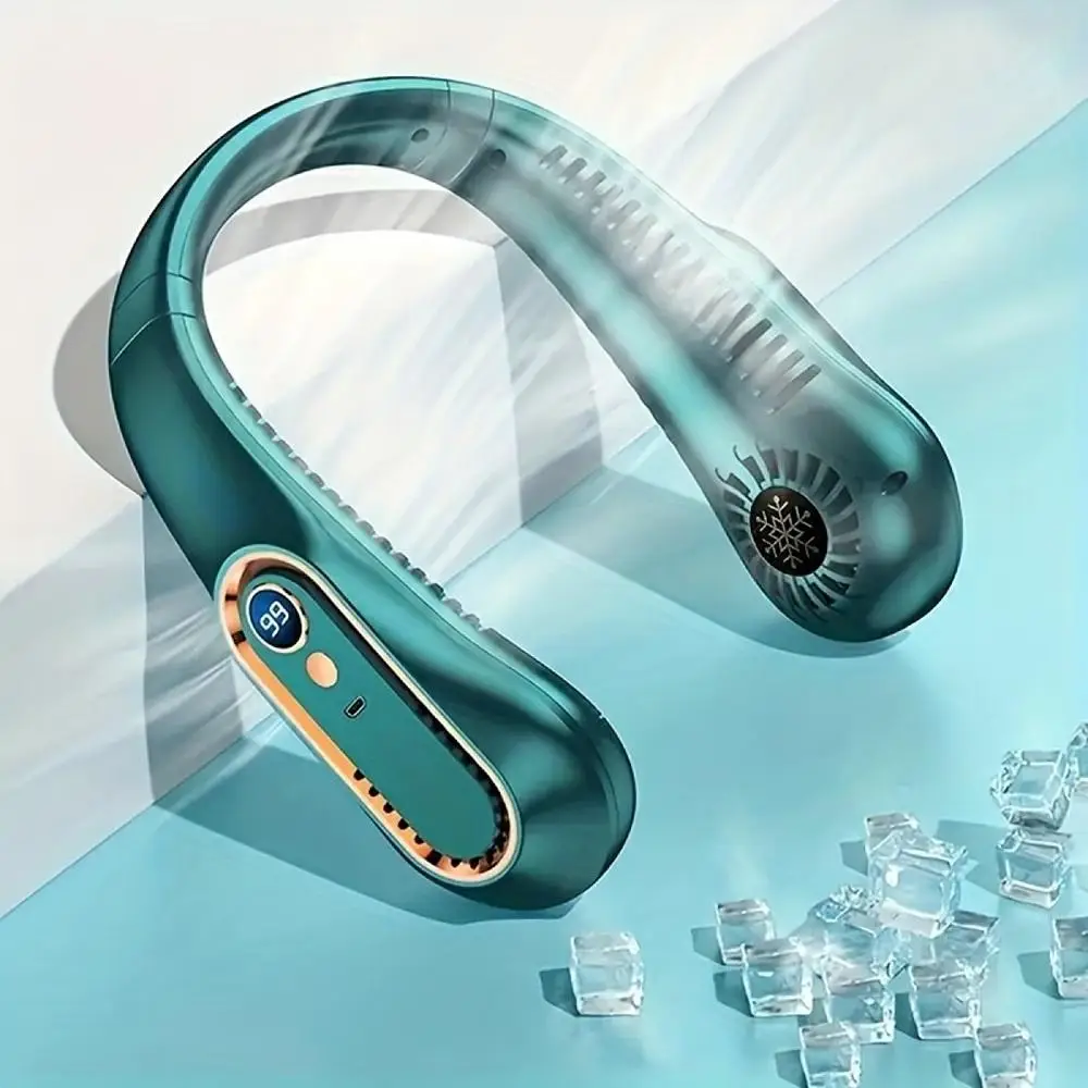 Portable Neck Fan, USB Rechargeable Neck Hanging Fan with Digital Display, Bladeless Fan for Sports & Office, Portable Mini Fan, Multipurpose Fan