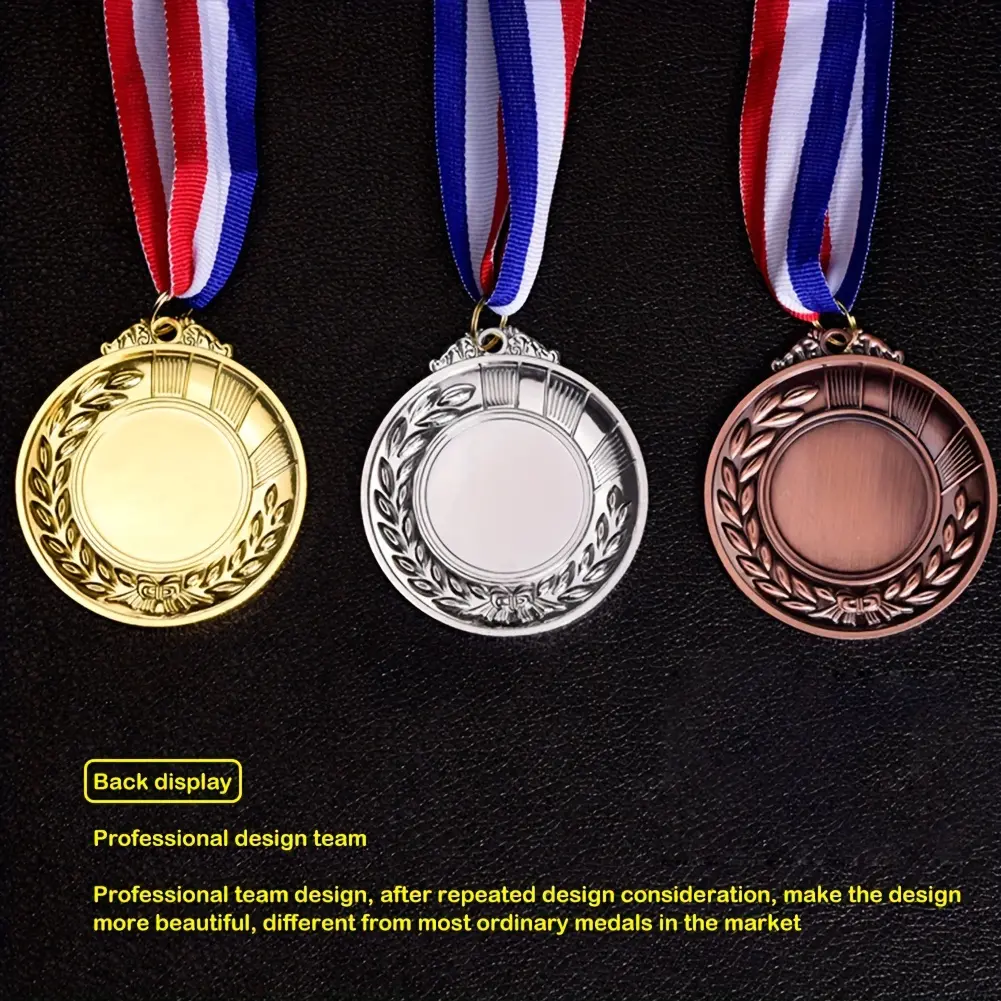 3counts Zinc Alloy Medal With Neck Ribbon, Suitable For Competitions, Games Party