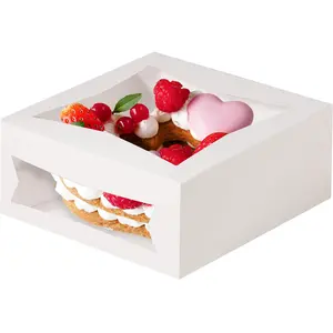 25 Pack Cake Boxes with Window Auto Pop-Up White Bakery Containers for Dessert, Cookies and Pastries, Treat Boxes Gift Packaging Containers for Valentine's Day, Christmas