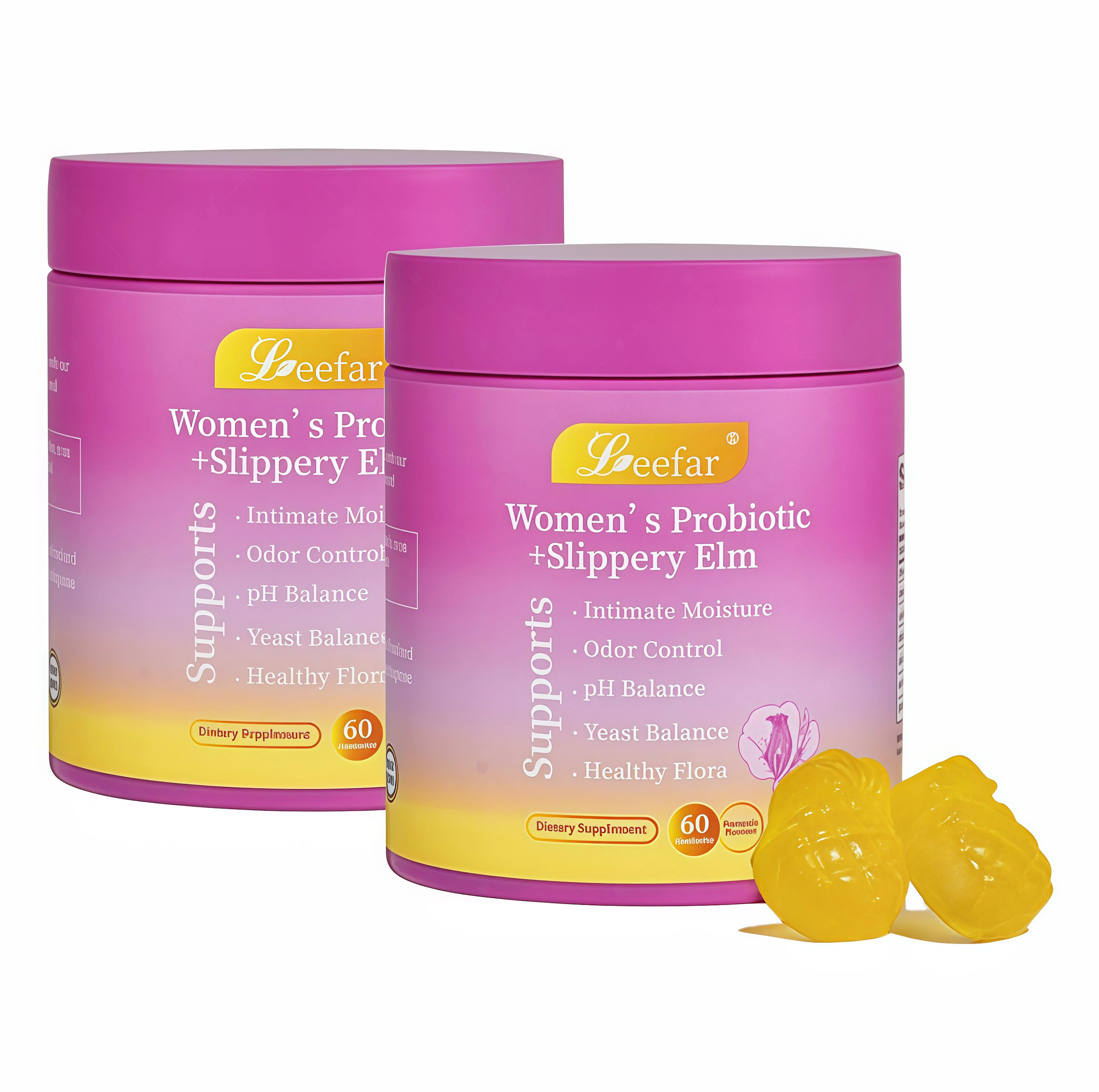 2 Piece LEEFAR Her Probiotics Gummies SE - All in One Solution with Slippery Elm and Prebiotics & Lactobacillus Probiotic Blend for Women's pH Balance and Dryness Hawaiian Pineapple Gummies Dietary Supplement