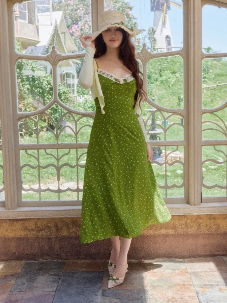 Grass Floral Drape Dress