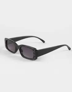 RSQ  Womens Rectangle Rhinestone Sunglasses, Black