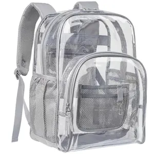 Clear Backpack Transparent Heavy Duty Bookbag, Clear PVC Daypack, Casual Style Durable School and Travel Bag for College Work Travel Security