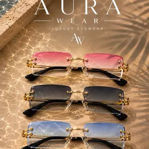 Aura Wear 2-Pack Luxury Rimless Square Sunglasses, Modern Unisex Fashion Glasses, UV Protection Lens Fashion Accesssories
