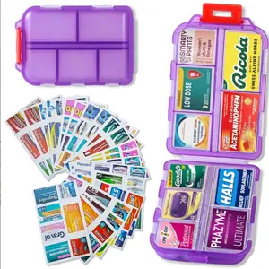 77 Waterproof Sticky Notes, Moisture-Resistant Plastic Pill Box with Labels, Travel Capsule Sealed Container, One Week Supply