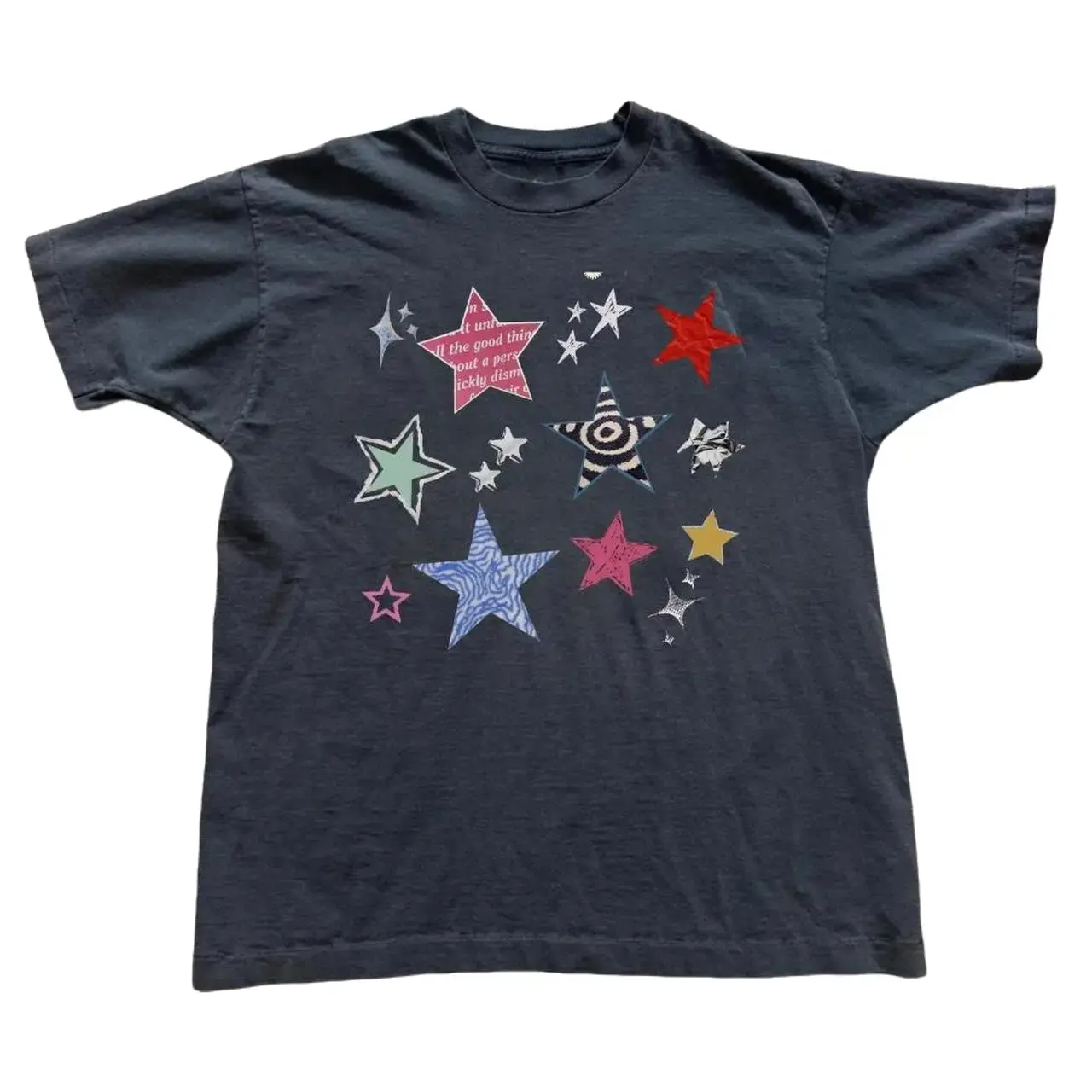 Gildan Men's and Women's T-shirt, Black graphic tee with colorful stars, Unisex T-shirt, Gift T-shirt, Y2k Unisex Graphic Tees Gothic Grunge Emo Scene Amity Affliction Style Clothes Menswear Womenswear Streetwear