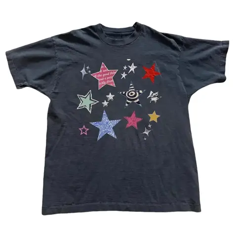 Gildan Men's and Women's T-shirt, Black graphic tee with colorful stars, Unisex T-shirt, Gift T-shirt, Y2k Unisex Graphic Tees Gothic Grunge Emo Scene Amity Affliction Style Clothes Menswear Womenswear Streetwear