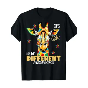 Cute Giraffe Autism Awareness T Shirt Celebrate Differences Unisex Cotton Gift