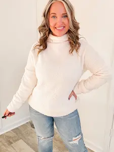 Expecting Snow Mock Neck Boucle Sweater