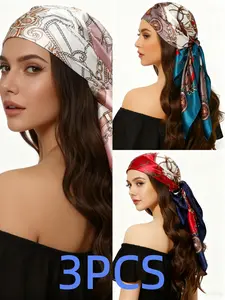 3pcs Women's Polyester Headband Scarf Set, Spring Fashion Chain Style Print, Casual Fitted Thin Woven Fabric, All Season Wearable Accessories, Fashion Hair Scarves