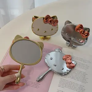 Cute Cat Handheld Mirror – Metallic Finish Portable Makeup Mirror, Kawaii Aesthetic Vanity Mirror for Girls & Women