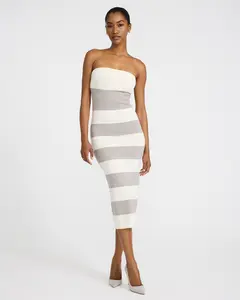 Express Color Block Striped Strapless Sweater Midi Sheath Dress