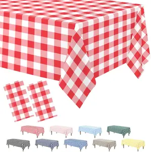 2 Pack Red Gingham Tablecloth, 54 x 108 Inches Red and White Checkered Tablecloths Plastic Table Cloth Disposable Picnic Tablecovers for Rectangle Table