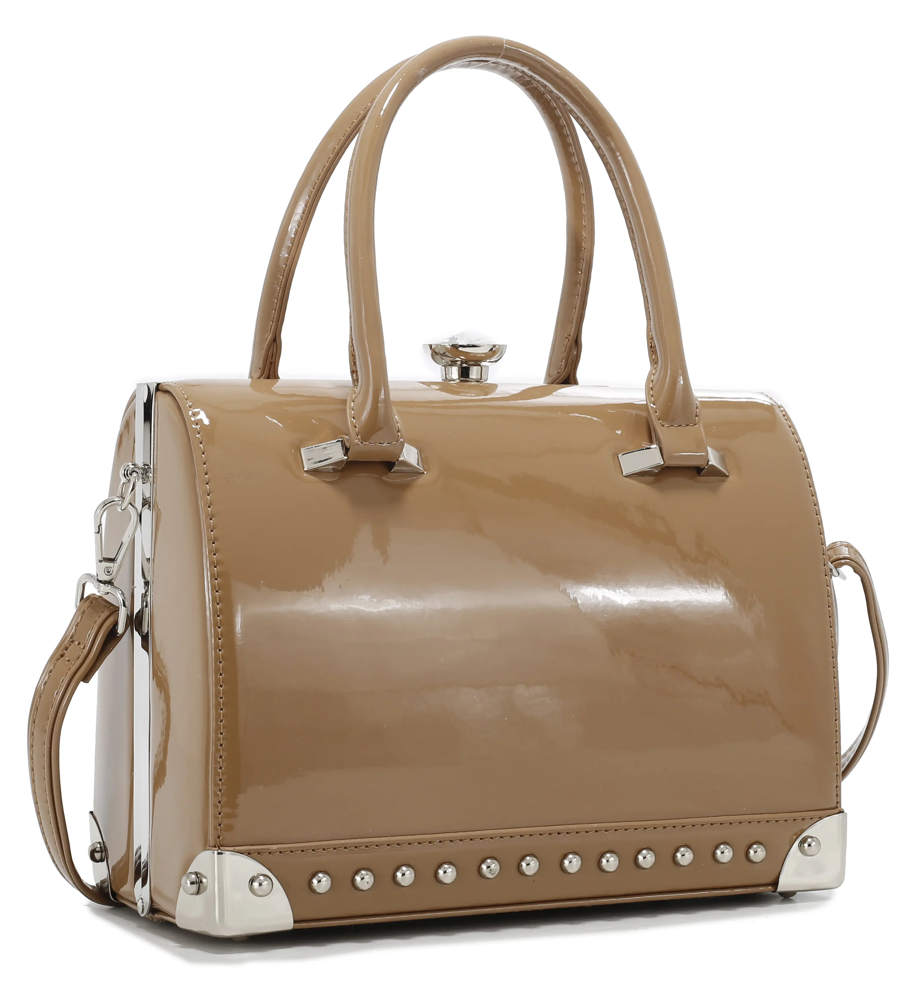 LA TERRE Studded Patent Leather Doctor Bag - Women's Convertible Top Handle Bag T3645