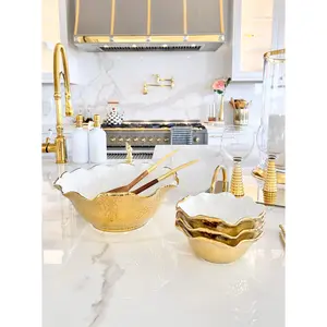 White and Gold Textured Scalloped Bowl