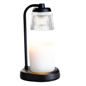Fluted Glass Black Candle Warmer Lamp – Flameless Dimmable Candle Melter for Cozy Home Decor