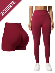 Women's Seamless Compression Leggings Set, Stretch Fabric Activewear, Anti-Crouch High Waist Tight-Fitting Pants & Shorts, Comfortable All-Season Workout Gear, Workout Sets