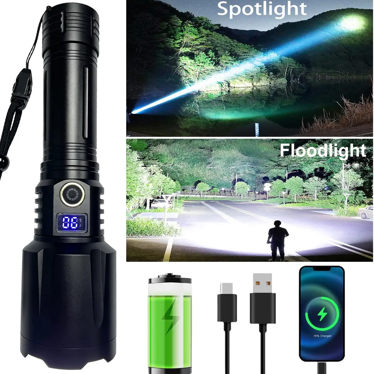 LED 10000 Lumens Bright Flashlight Rechargeable Tactical Flashlights, 5 Modes Zoomable Waterproof Flashlight for Home,Camping,Emergency & EDC-Upgraded