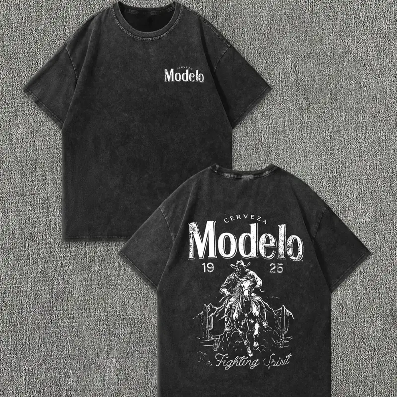 Men's Vintage Letter & Cowboy Print Casual Graphic Design Short Sleeve Tee, Casual Loose Retro T-shirt for Daily Wear, Menswear for All Seasons, Casual Trendy Tee, Men's Graphic Tees