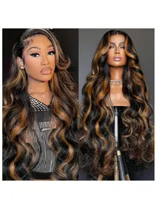 1B/30 Highlight Human Hair Lace Front Wig for Women - 13x6 HD Lace Front Wig Glueless, 180% Density Body Wave Brown Wig, Pre-Cut Natural Hairline, Free Part Dyeable Heat Resistant Breathable Daily/Party Wear