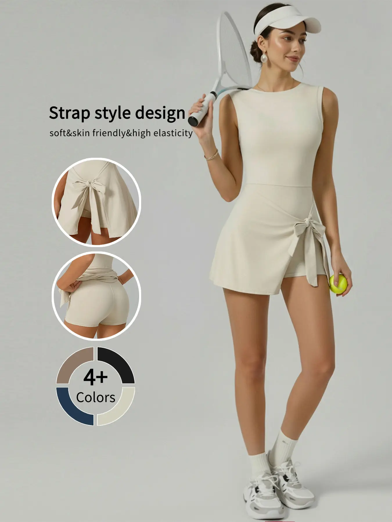 Womens Tennis Dress Wrap Skirt Built in Shorts Sleeveless Golf Athletic Romper Sundress Tie Front Spring Summer Mini Dresses Sportswear Activewear, One-Piece Workout Dress Casual Dresses