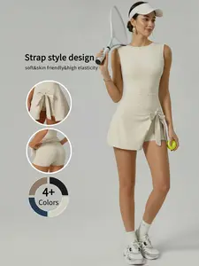 Womens Tennis Dress Wrap Skirt Built in Shorts Sleeveless Golf Athletic Romper Sundress Tie Front Spring Summer Mini Dresses Sportswear Activewear