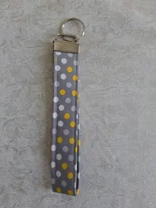 Gray Yellow Polka Dot Wristlet Keychain