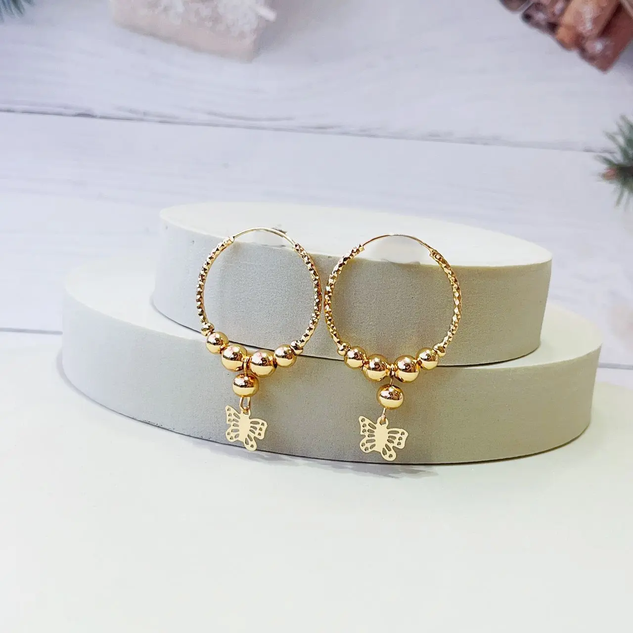 18 Karat Layered Real Gold-Plated Butterfly Hoop Statement Dangle Earrings, Earrings Jewelry #86, Statement Earrings