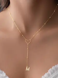 Women's Elegant Stainless Steel Beaded Chain Necklace, Micro-Zircon Initial Heart Cutout Design, All-Season Jewelry Accessory, Initial Letter Necklace