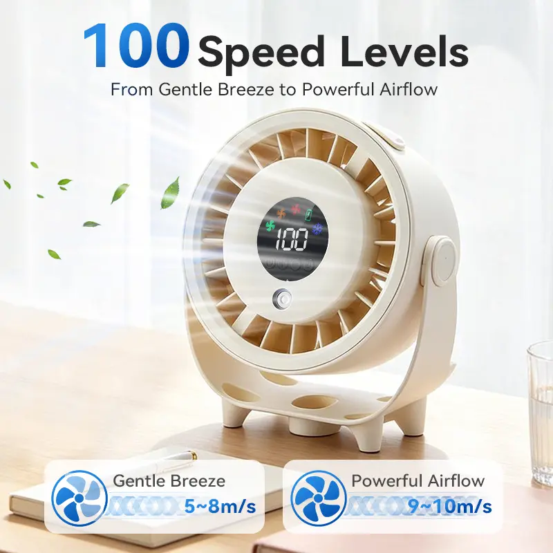 Qawtor Portable Misting Fan 100-Speed Up to 12 Hours Rechargeable USB Fan 360° Rotate Quiet Turbo Desk Fan Dual Adjustment Modes  Small Battery Fan for Bedroom Home Office& Camping