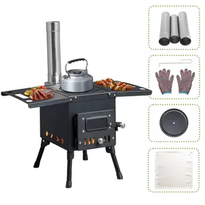 Weekly outdoor camping essential portable wood stove, summer wood burning stove, winter backup stove, multi-function tent heating stove, cooking stove, patio stove, garden stove, camping stove, with chimney pipe