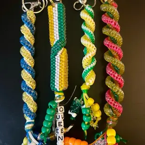 Clearance Assortment of Boondoggle Keychain Bag Charms 4 in Total for the Price of One Colorful Beaded Keychains with Unique Designs and Patterns