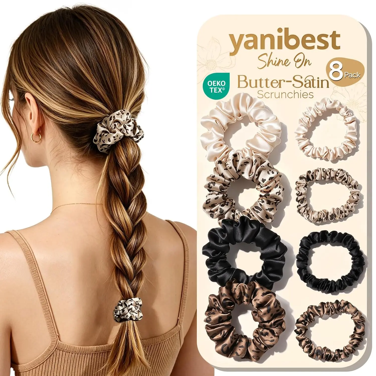 YANIBEST 8 Pcs Satin Scrunchies, Creaseless Hair Ties for Women
