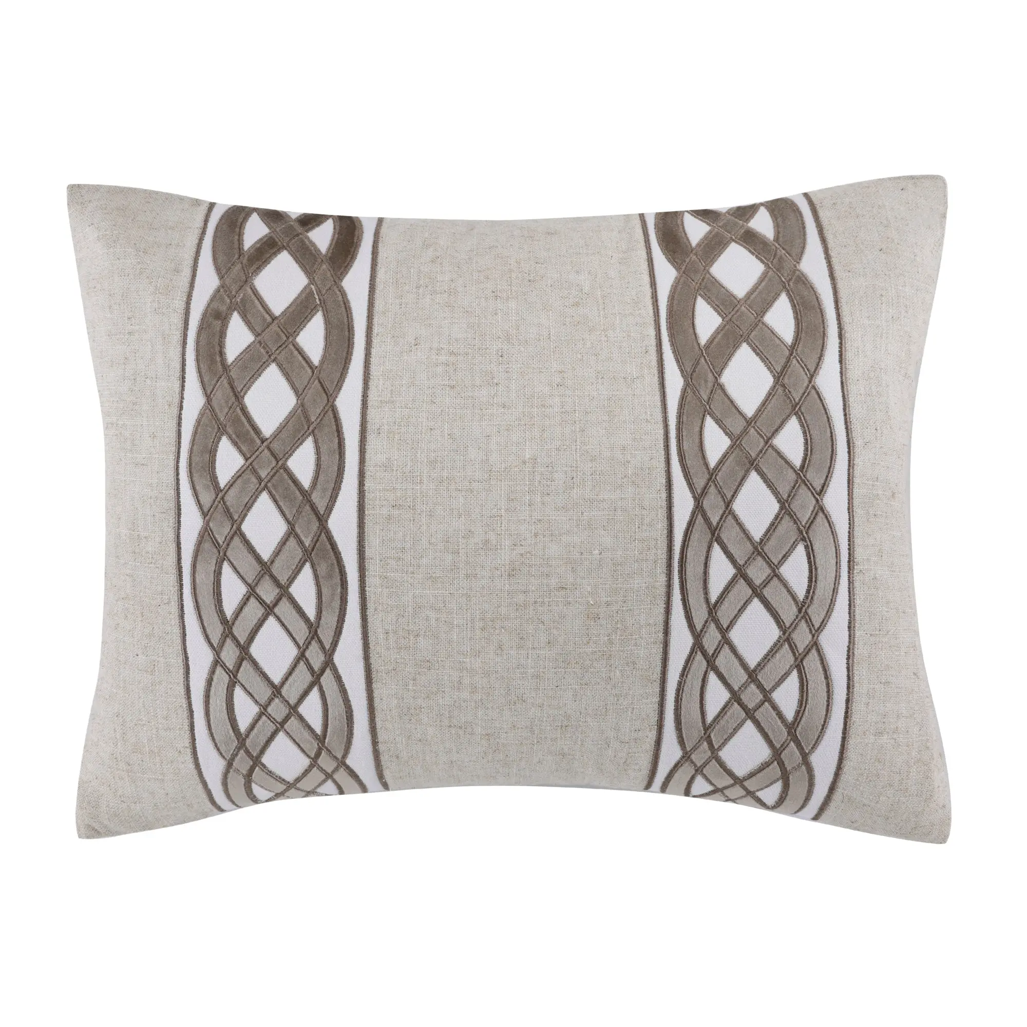 Chateau Grove Neutral Velvet Braided Trim Pillow