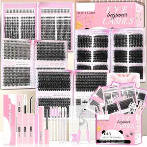 1916Pcs Lashes Clusters Kit 4 Box Cluster Lash Book Kit Gift Packs with Seal Tool Kit 30D-100D Volume Manga Cluster Eyelash Extension with Bottom Individual False Eyelashe Kit