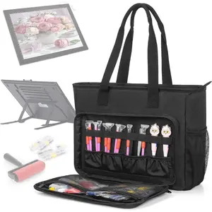 Carrying Bag for  Painting A4 LED Light Pad,  Painting Tools Storage Bag, Embroidery Protective Case for Embroidery Floss and Supplies, 15.4"x12.2"x4.7", Black,Bag Only