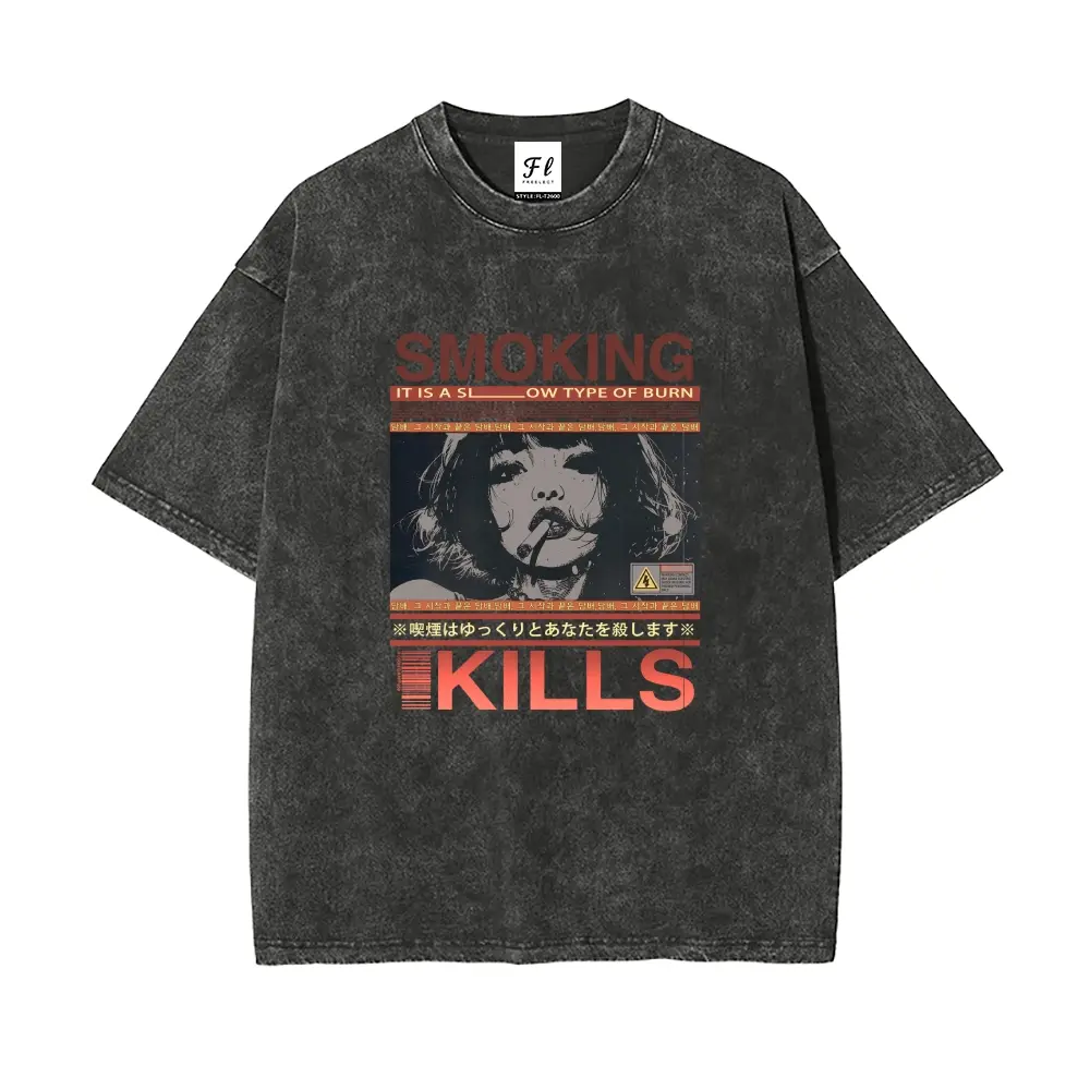 "SMOKING KILLS" Anti-Smoking Campaign Design Unisex Plus Size Summer Graphic Tees Personalized Pattern Y2k Clothing Round Neck Short-Sleeved Washed T-Shirt,Women's Clothing 100% Cotton, Menswear, Top, Vintage Style, Casual Oversized