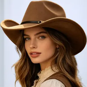 Brown Felt Cowboy Hat | Wide Brim Western Style | Retro Vintage Elegance