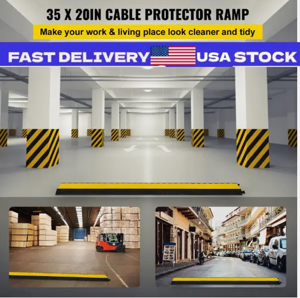 5-Channel Rubber Cable Protector, Flexible Durable Electrical Wire Ramp Guard for Warehouse Use