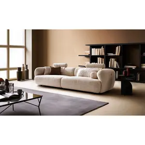 Klaussner Accordo Cream White Fabric Sofa with Curved Arms