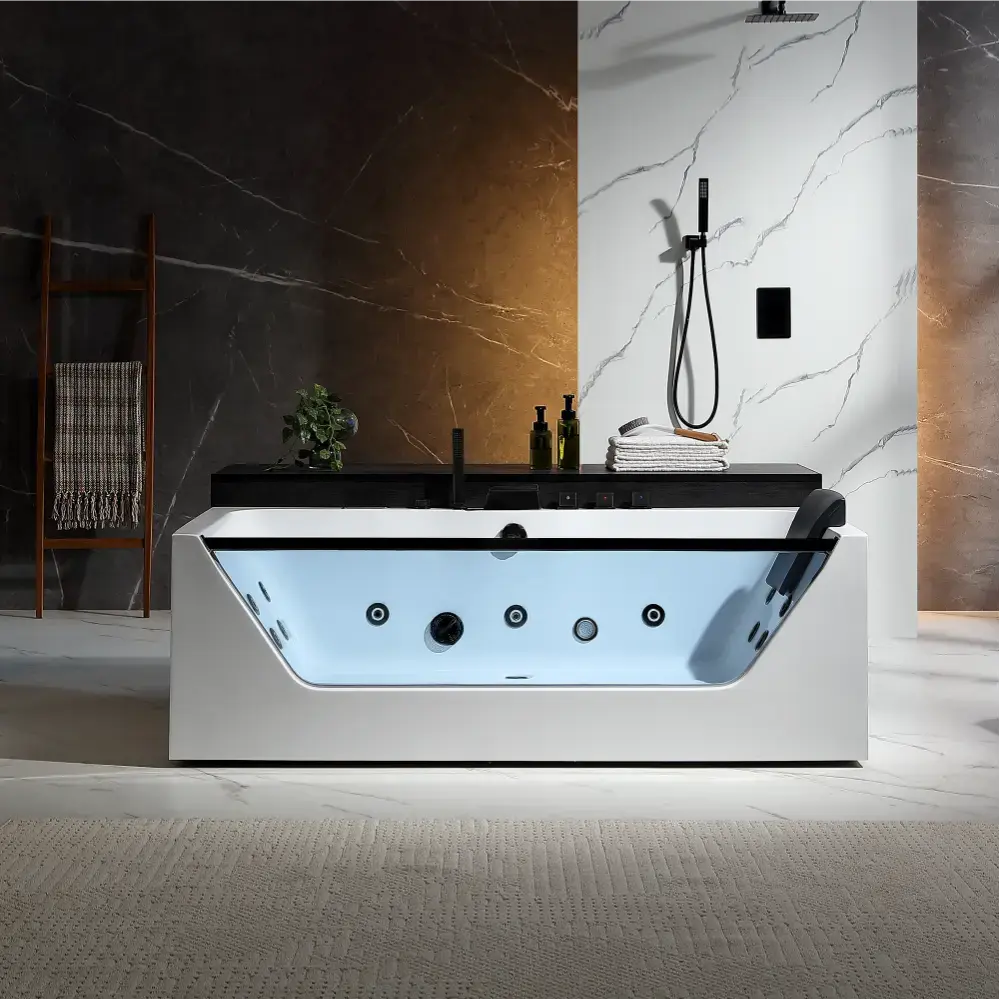 71" Alcove LED Whirlpool Bathtub with Center Drain 71" Alcove LED Whirlpool Bathtub with Center Drain