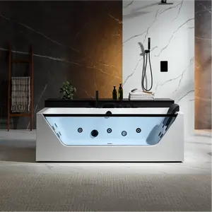 71" Alcove LED Whirlpool Bathtub with Center Drain