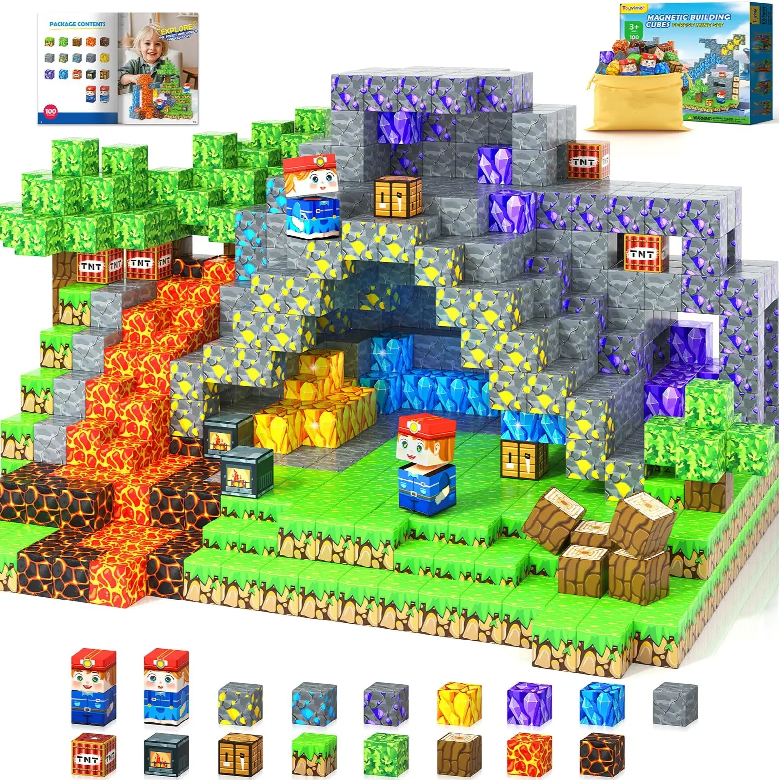 100PCS-Magnetic Building Blocks with Drawstring Bag STEM Montessori Christmas Children Toys Gift Set