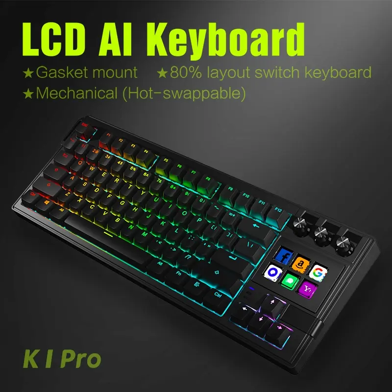 78-Key Wired Mechanical Lighted Gaming Keyboard, Switches, Hot-Swappable, 6 LCD Ai Programmable Shortcut Keys, RGB Backlit, 6 Macro Keys