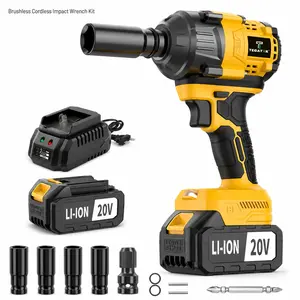 Brushless Cordless Impact Wrench Kit, 1/2" Drive 800N.m Impact Gun with Battery, Charger & Sockets for Tire Removal, Lug Nuts and Auto Repair
