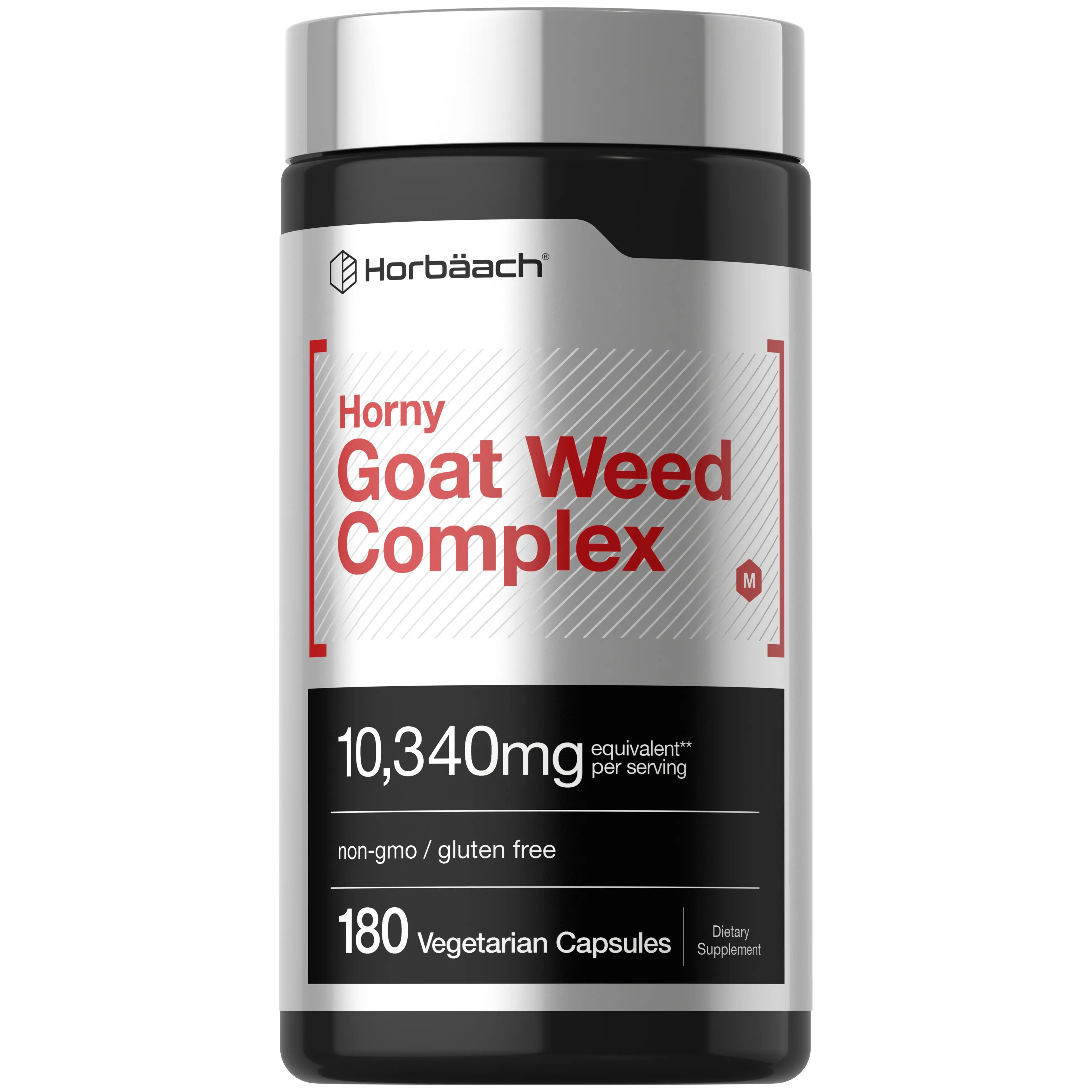Horbäach Horny Goat Weed Complex 10,340 mg - 180 Capsules - Vegetarian, Non-GMO, and Gluten Free Formula