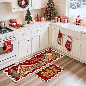 A Christmas Gingerbread Kitchen Rug Set, A Retro and Cute Gingerbread Man Rug, The Perfect Christmas Gift. Pet-friendly, Non-slip, Soft and Comfortable Plush Mat. Suitable for Bathroom, Entryway, Living Room, and Bedroom.