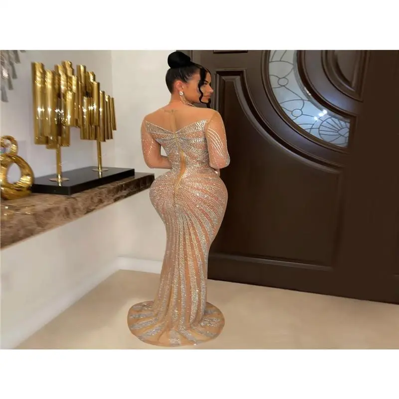 womens long gold dress Cicinia Gold Prom Dress Long Sequins Sheath Slit Evening Gown main image 0