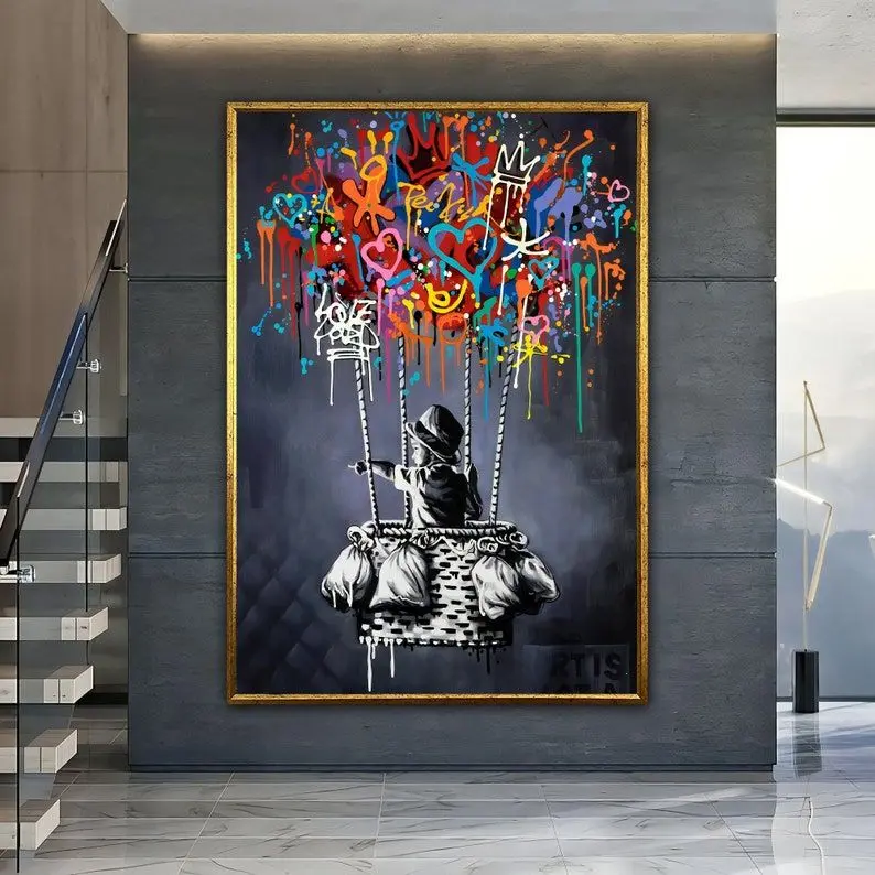 Banksy Balloon, Balloon Poster, Banksy Art, Wall Art Design, Ready To Hang Decoration